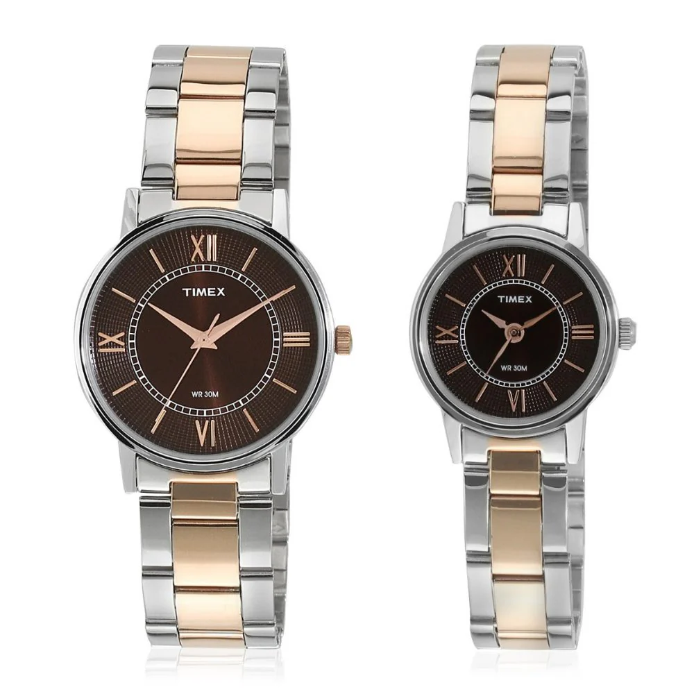 Timex Classics Pairs Brown Dial Round Case 3 Hands Function Watch -TW00PR214 - Image 4